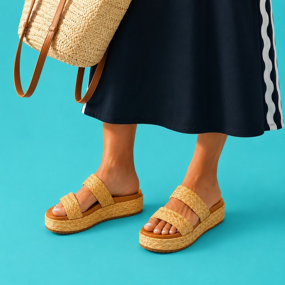 New Women's Espadrille Raffia Bohemia Slip-on Sandals, Size 8